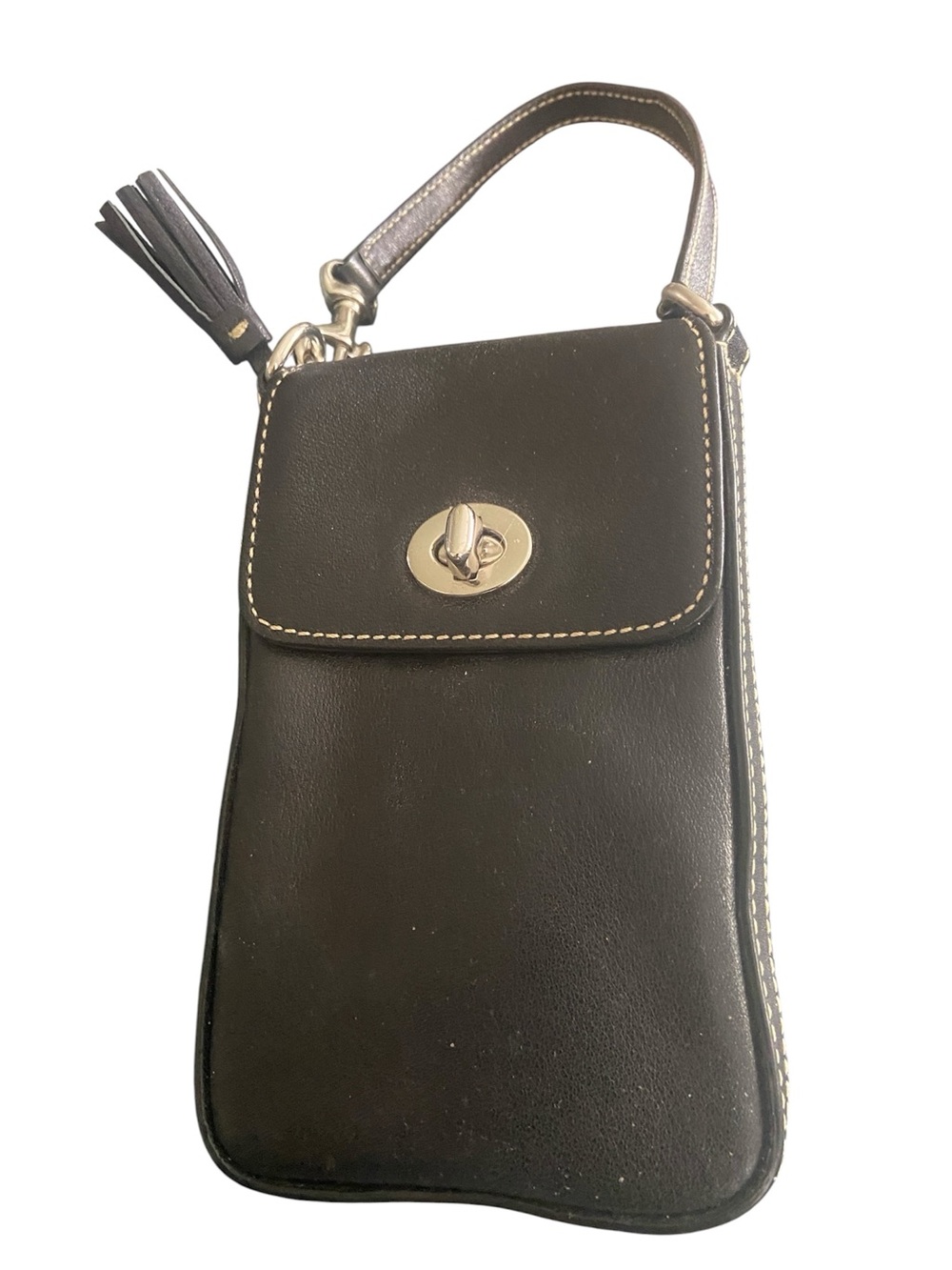 Coach Black Leather Turn-Lock Crossbody Wristlet